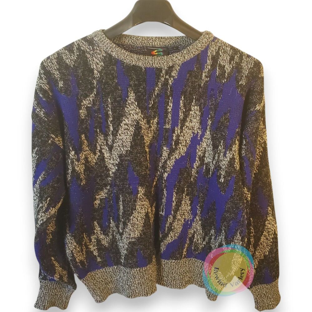 VTG Spettro Men's L Abstract Geometric 80s 90s Sweater Purple